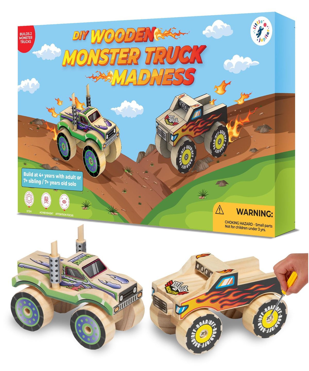 Little Jupiter Monster Truck 1 assembly with moving wheels for play.