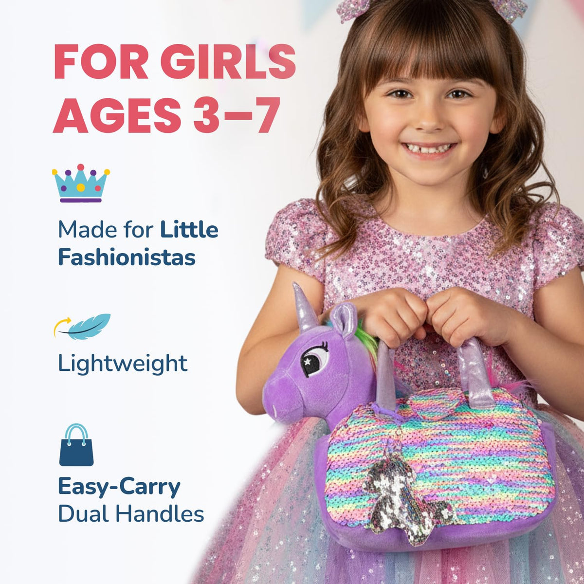 Reversible sequin bag pink to silver with a charm for style.