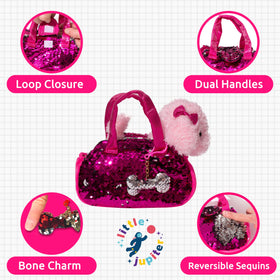 Little Jupiter reversible sequin purse bag flips colors for interactive play.