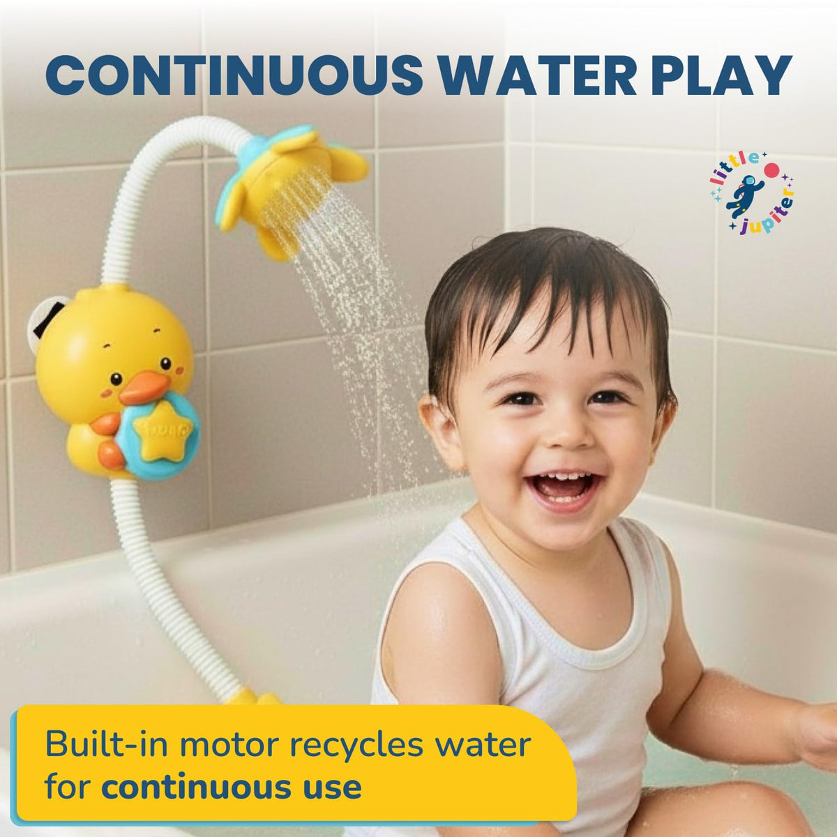 Little Jupiter star-pump submerged enables lively water flow during baths.