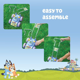 Little Kids Bluey bubble lawn mower in push action for active play