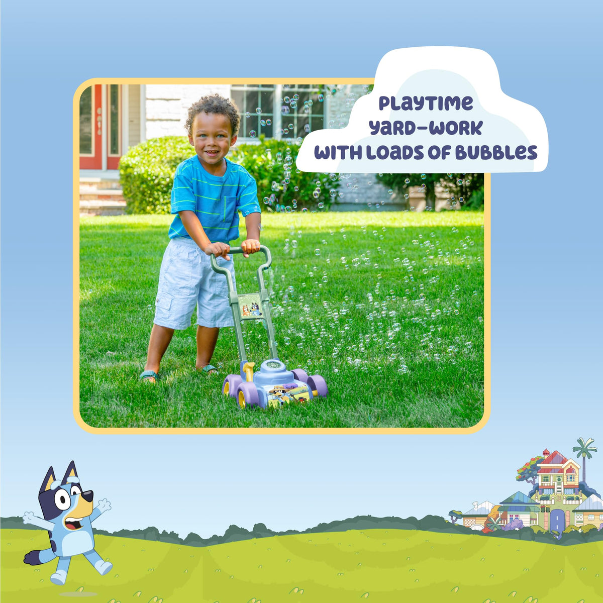Little Kids Bluey bubble solution bottle included for easy setup