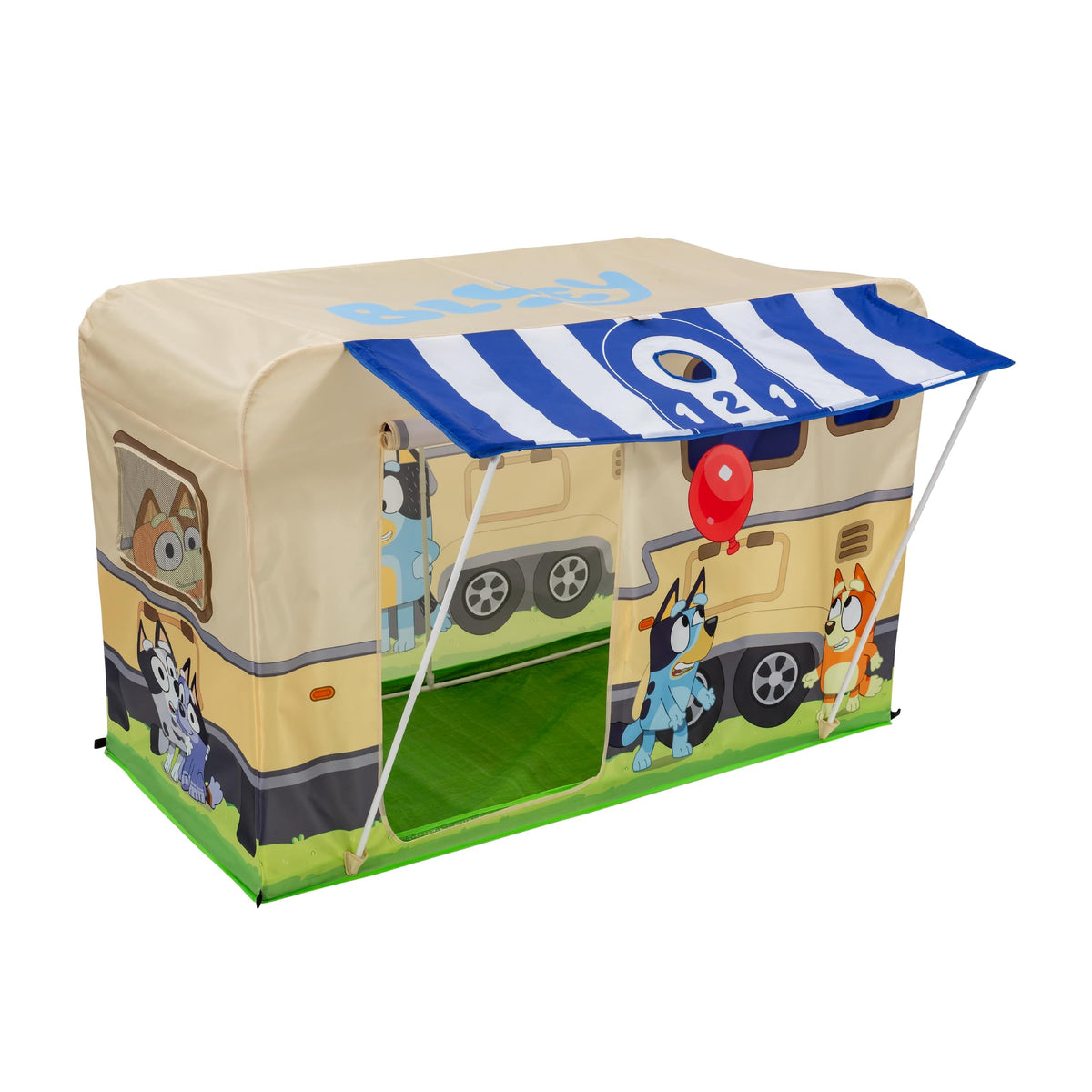 Little Kids Bluey camping fort puppet theater for indoor and outdoor pretend play.