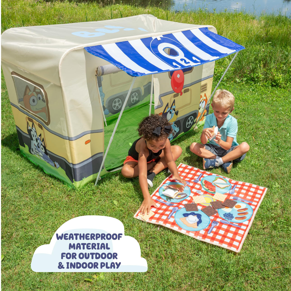 Little Kids Bluey camping fort smores station for cozy storytelling with family.