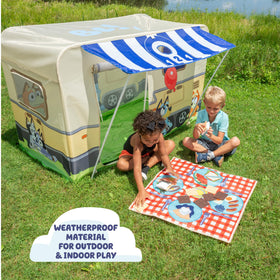 Little Kids Bluey camping fort smores station for cozy storytelling with family.