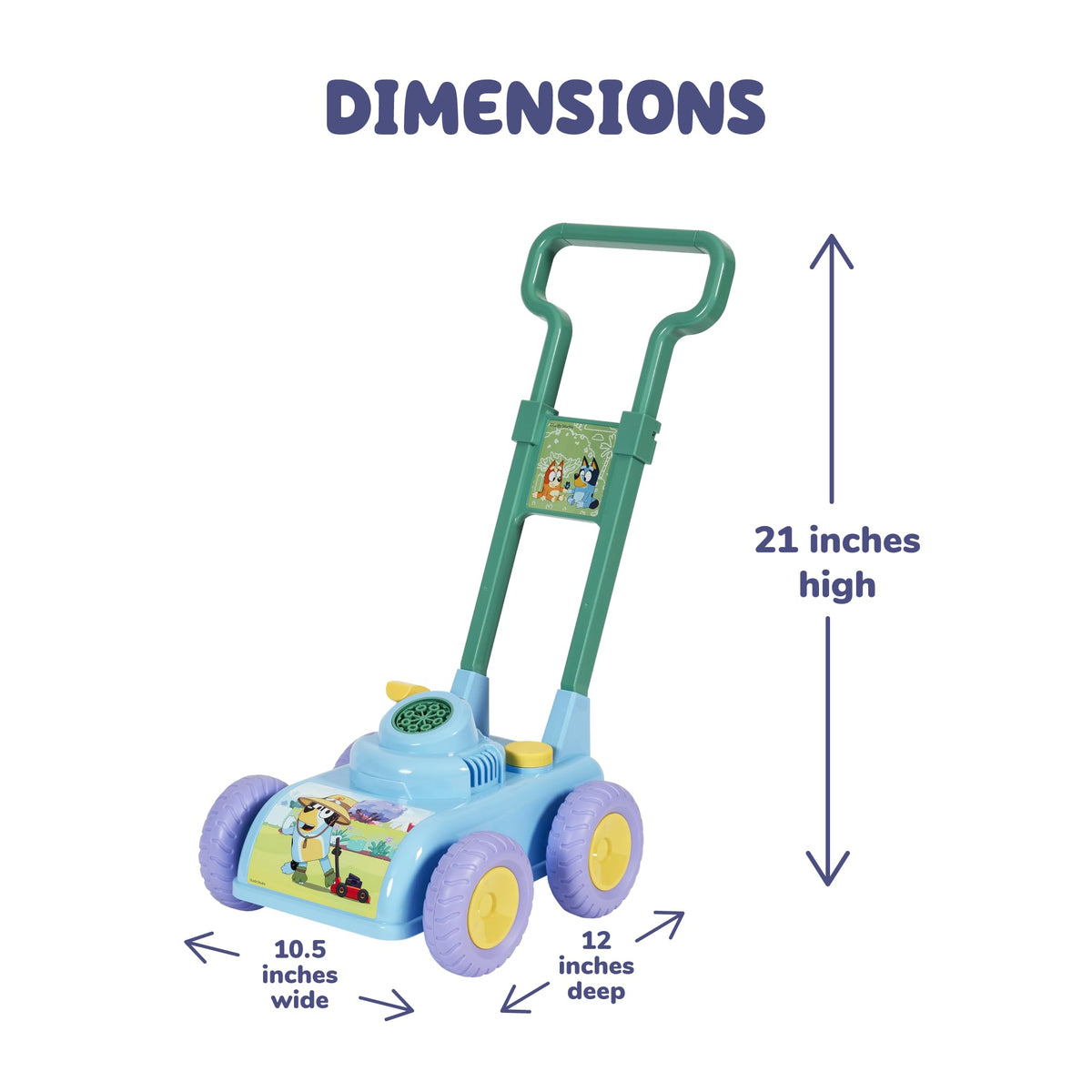 Little Kids Bluey lawn mower handle assembly for quick setup