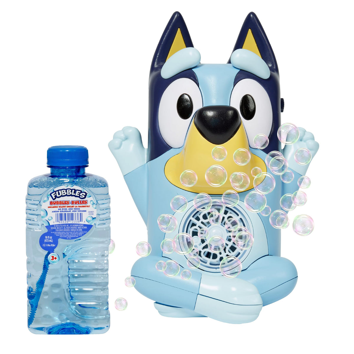 Little Kids Bluey No-Spill Bubble Machine top view promotes mess-free outdoor play