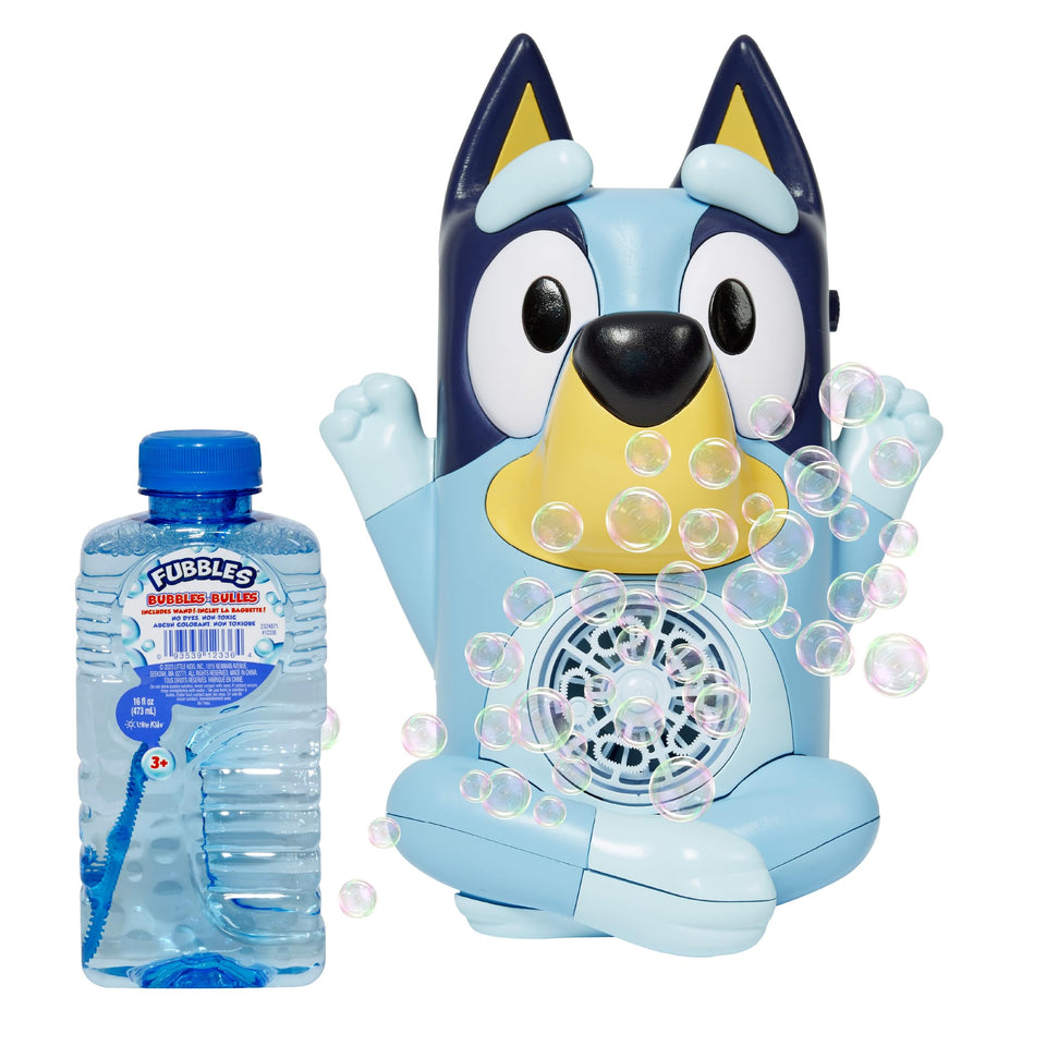 Little Kids Bluey No-Spill Bubble Machine top view promotes mess-free outdoor play