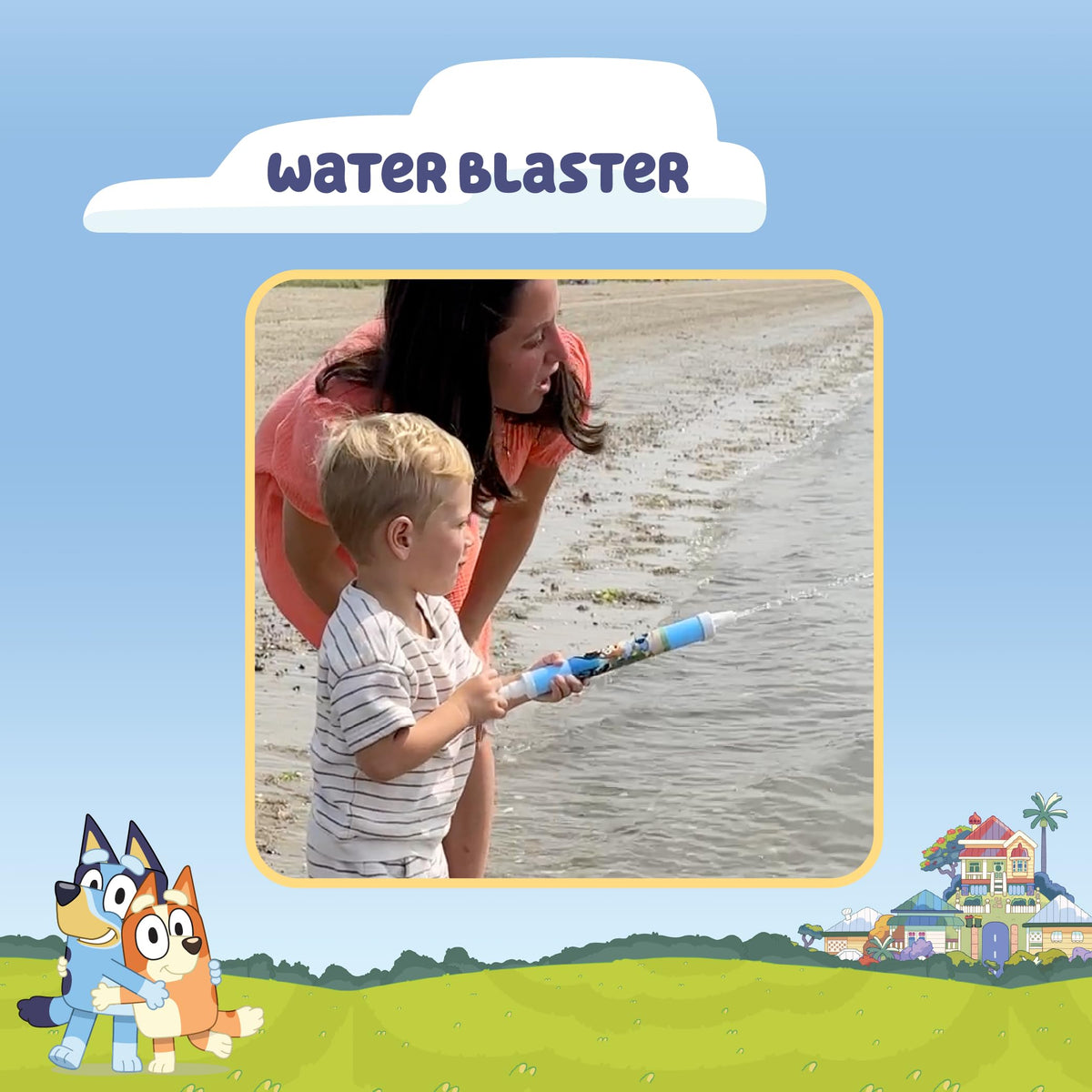 Little Kids Bluey rake for smooth sand leveling and scooping.