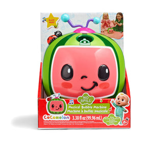 Little Kids CoComelon No Spill Bubble Machine outdoors with kids.
