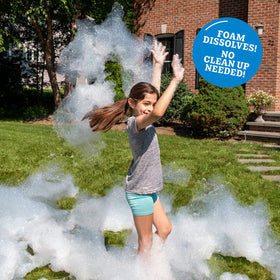 Non-toxic tear-free foam in action for mess-free backyard play.