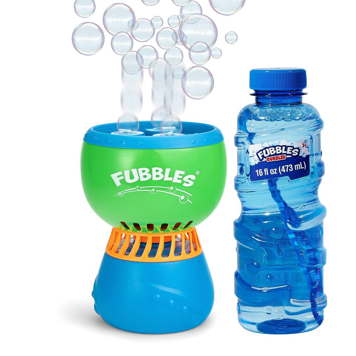Little Kids Fubbles No Spill Funfiniti Bubble Machine front view ready for playtime