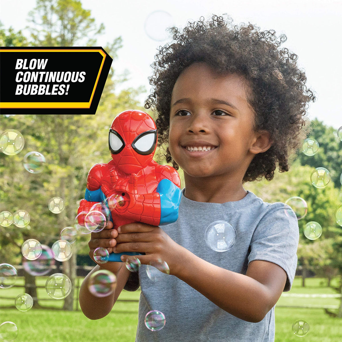 Little Kids Marvel Spider-Man bubble solution included for quick setup and many bubbles