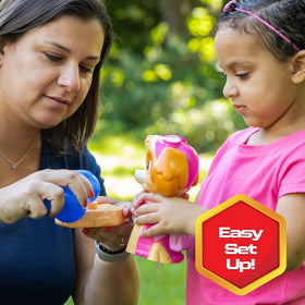 Paw Patrol bubble solution bottle provides non-toxic bubbles for backyard fun