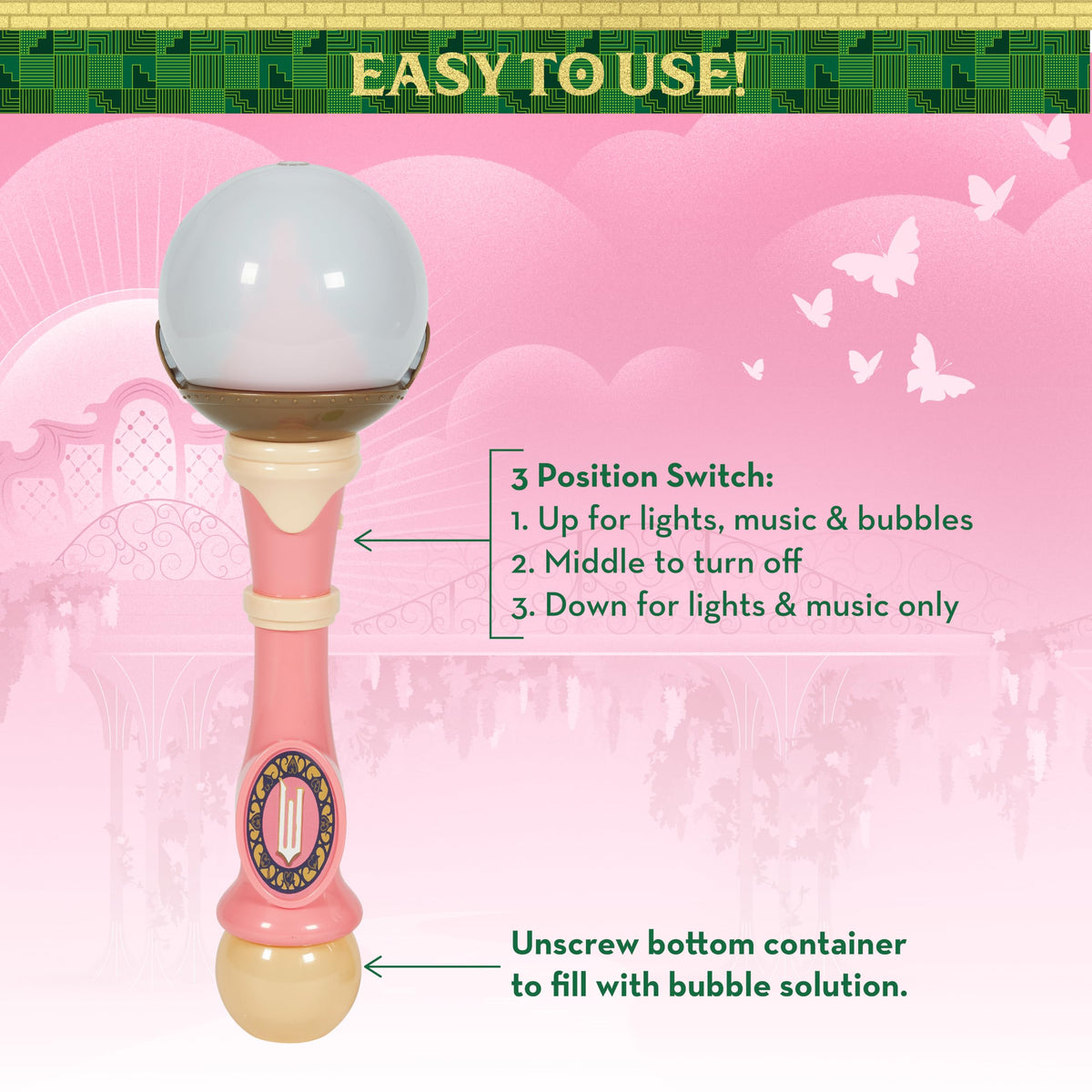 Little Kids Wicked Glinda Bubble Wand plays the Popular chorus for sing-along joy