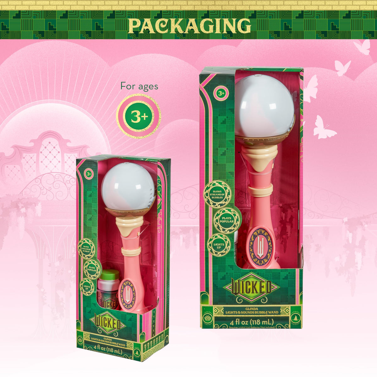 Little Kids Wicked Glinda Bubble Wand includes bubble solution for quick setup