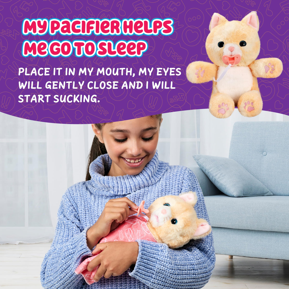 Next to the pacifier, Ginger snores softly for bedtime ritual.