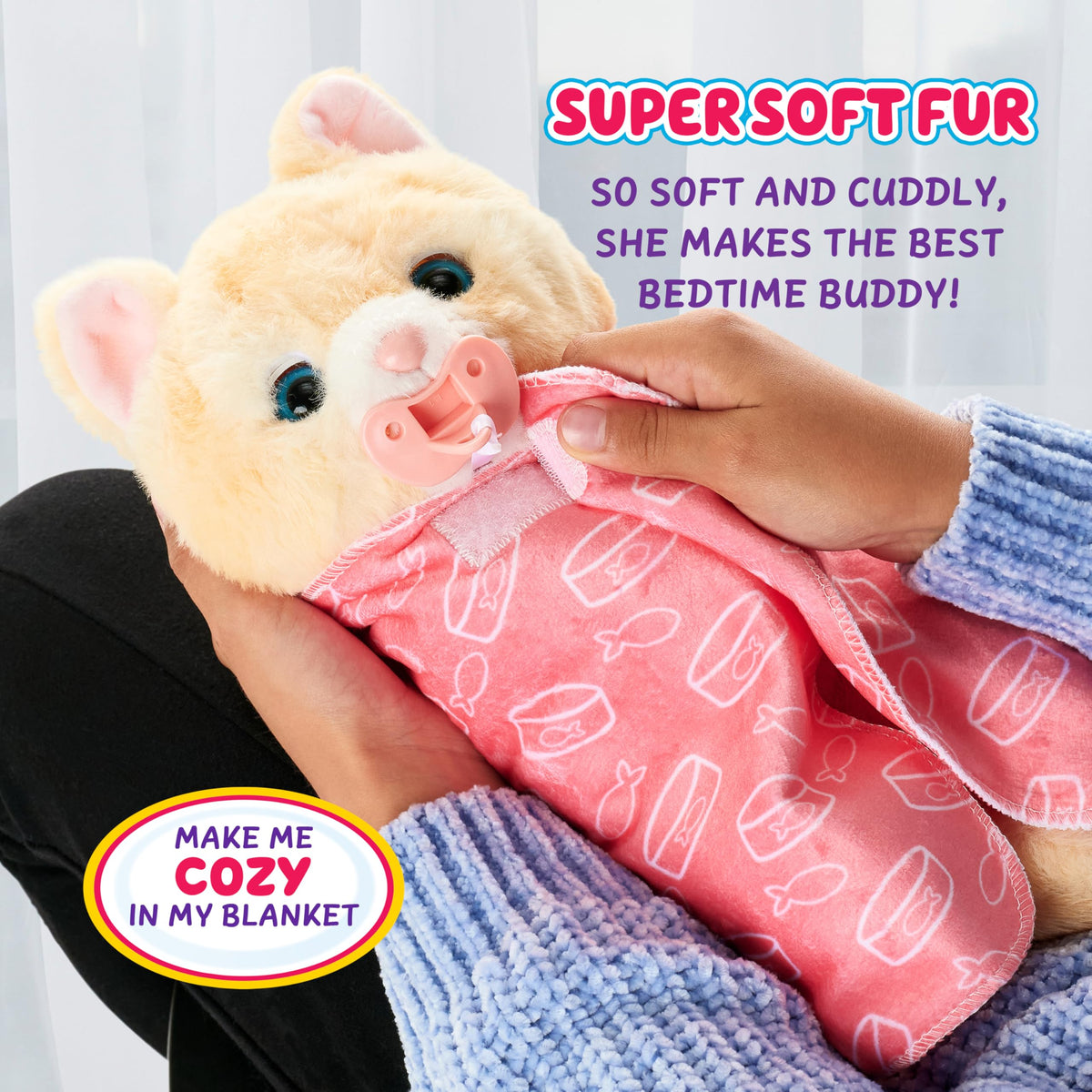 The plush ginger cat snuggles with a soft blanket for cozy nights.