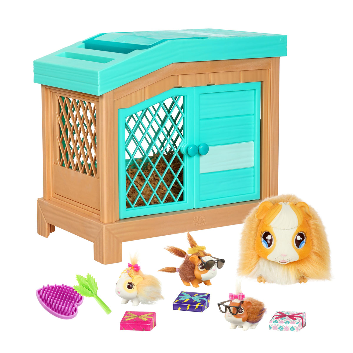 Little Live Pets Mama Surprise guinea pig with deluxe hutch invites nurturing play