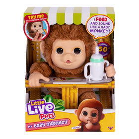 Little Live Pets Mango baby monkey with bottle, ideal cuddles for kids.