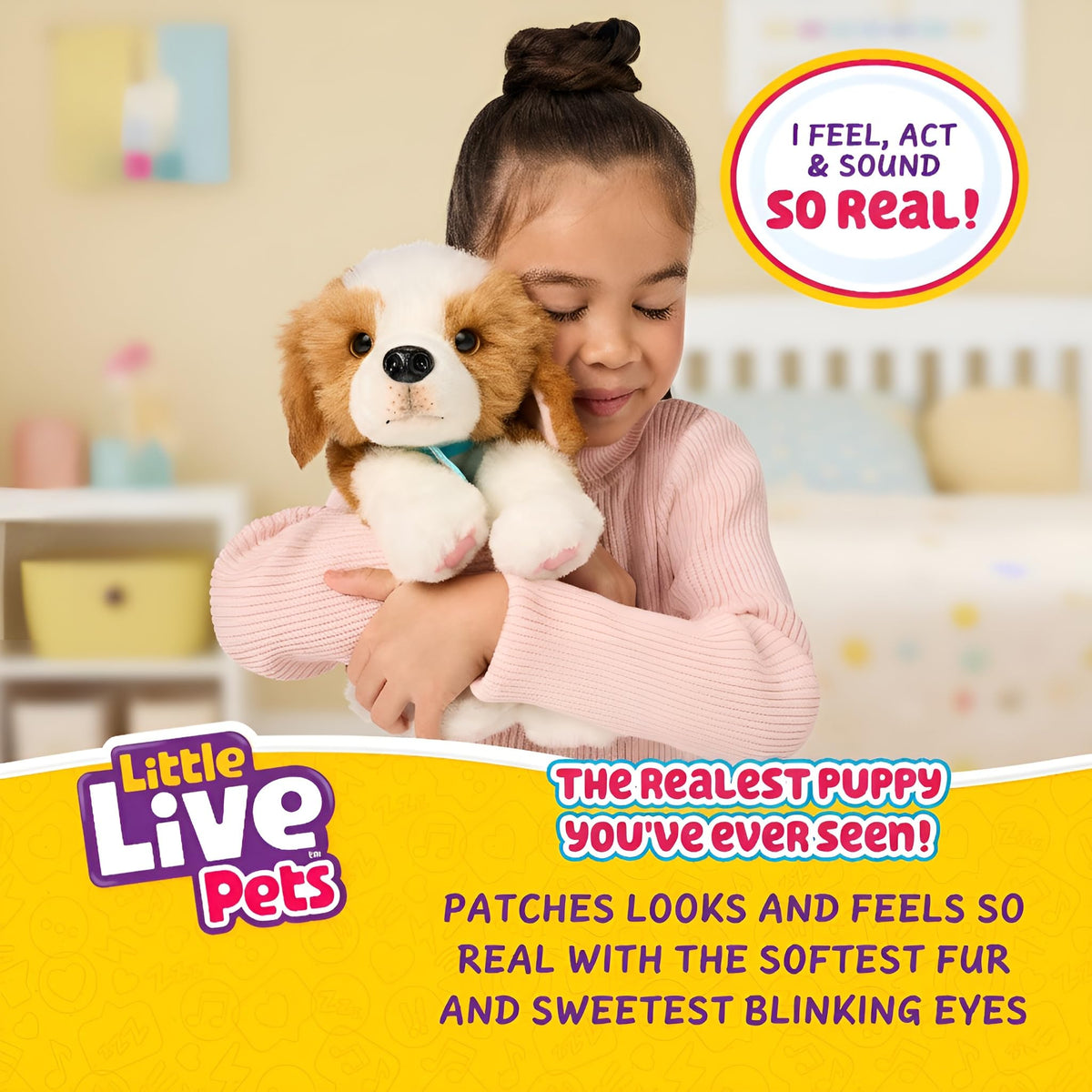 Little Live Pets Patches Beagle sniffing sounds simulate lifelike reactions.