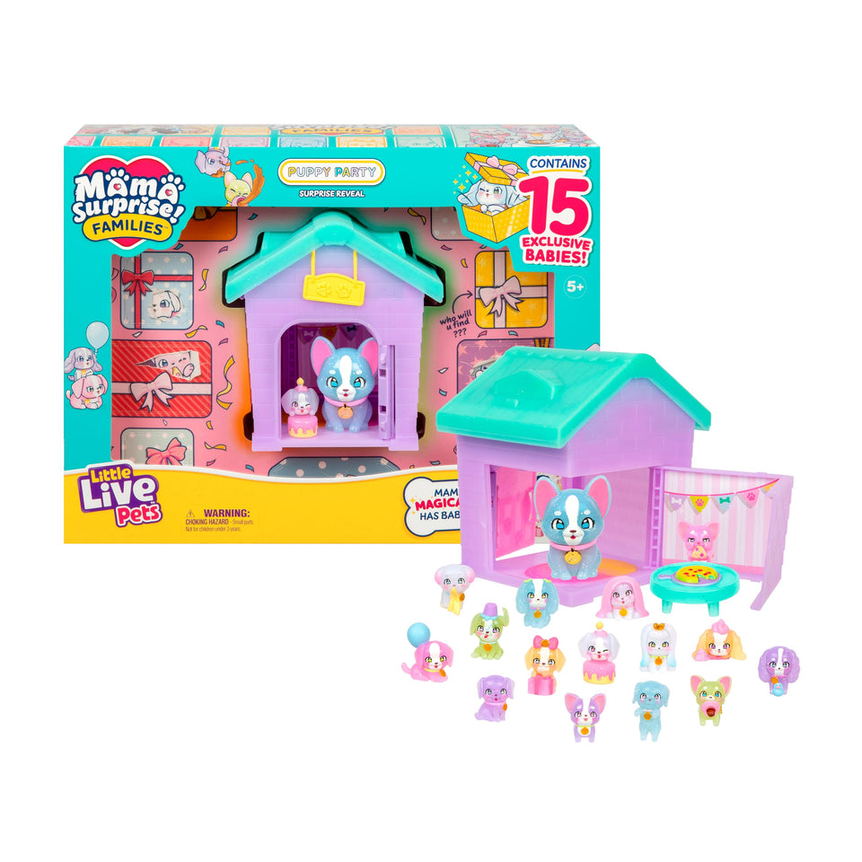 Little Live Pets Puppy House fold-out playset showing pocket-sized pups for imaginative play