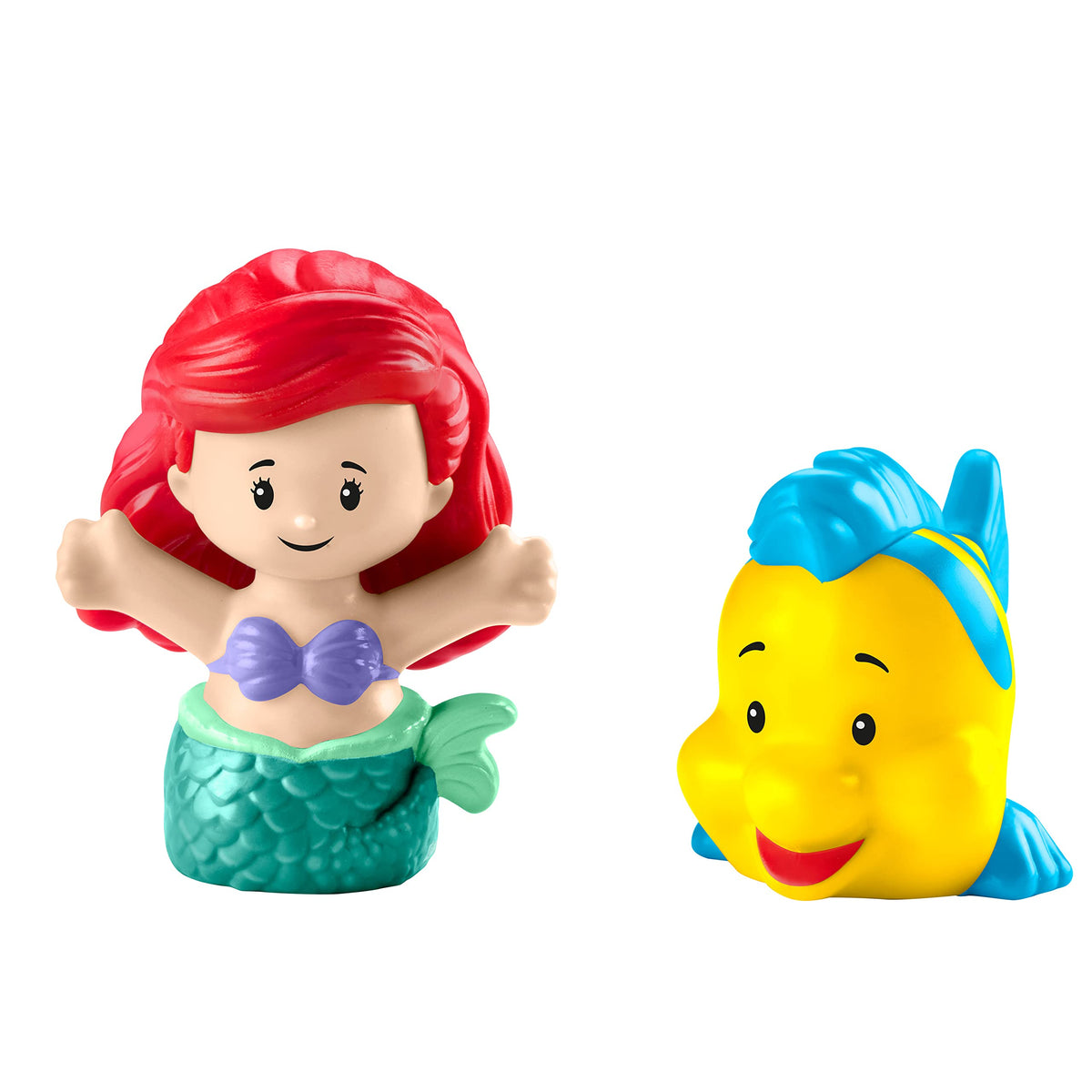 Little People Ariel and Flounder figures fit in for storytelling aboard the mini sea carriage.