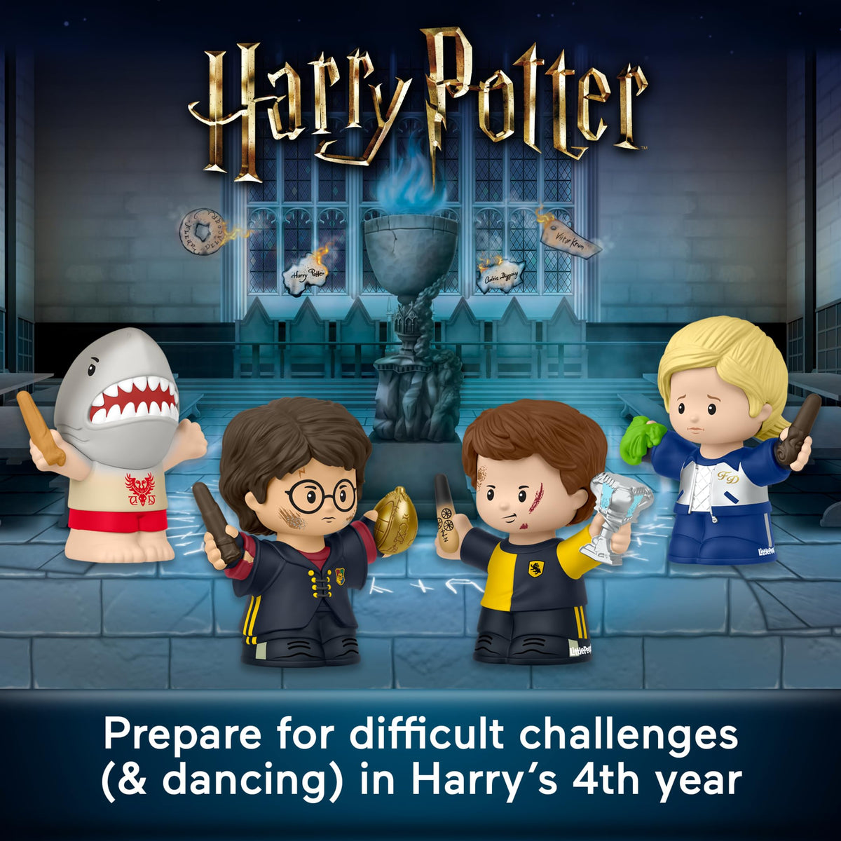 Little People Collector Fleur Delacour figure on Beauxbatons-inspired display.