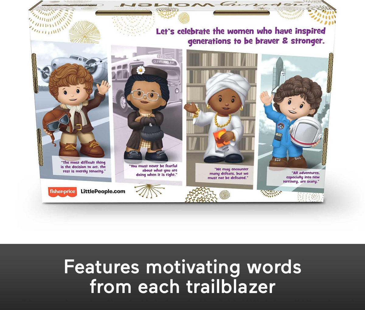 Little People Collector Inspiring Women four-figure set on shelf boosts learning and inspiration.