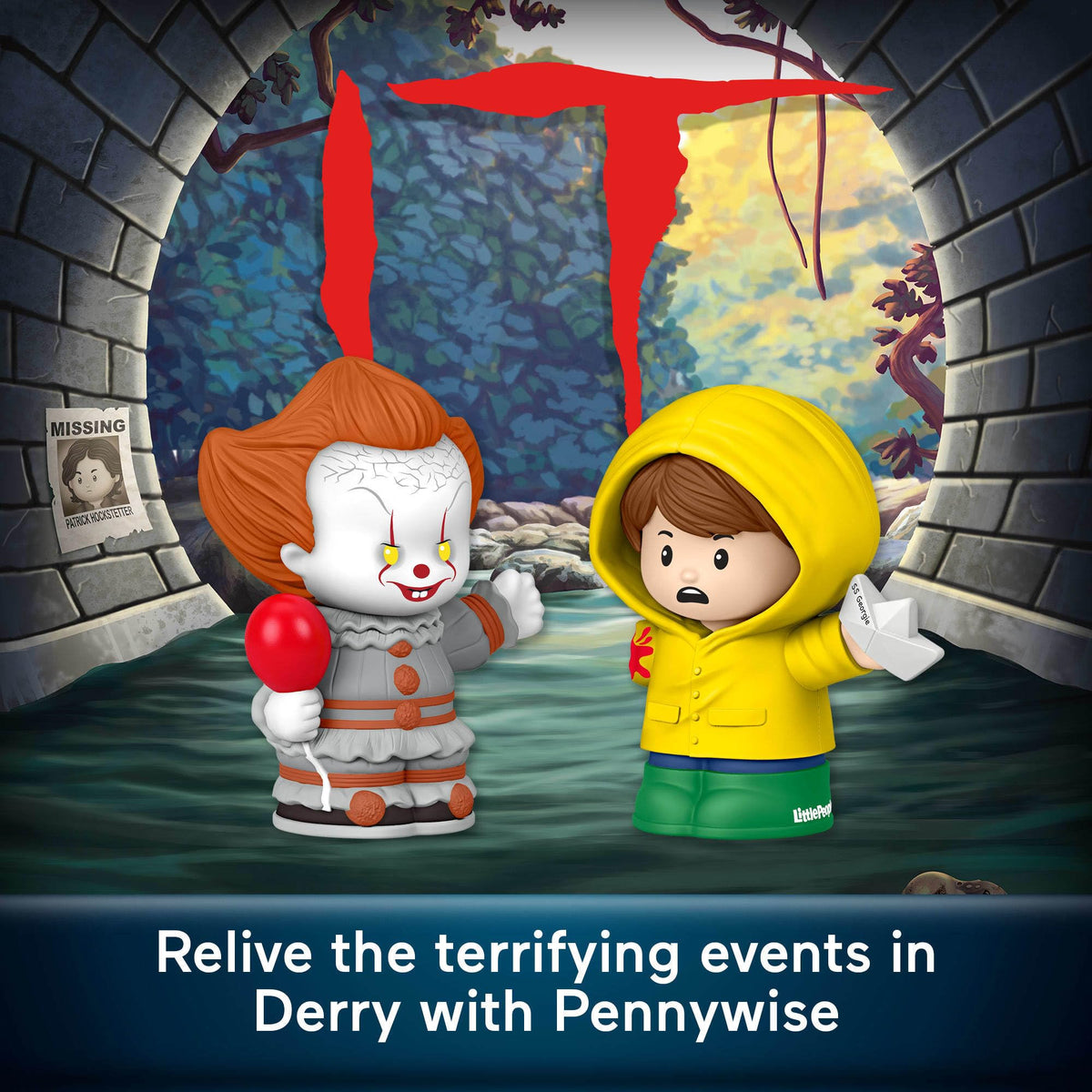 Little People Collector IT Georgie figure in yellow raincoat, perfect display on a shelf.