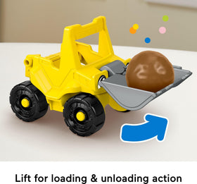 Little People figures in bright colors inspire imaginative stories during toy vehicle play