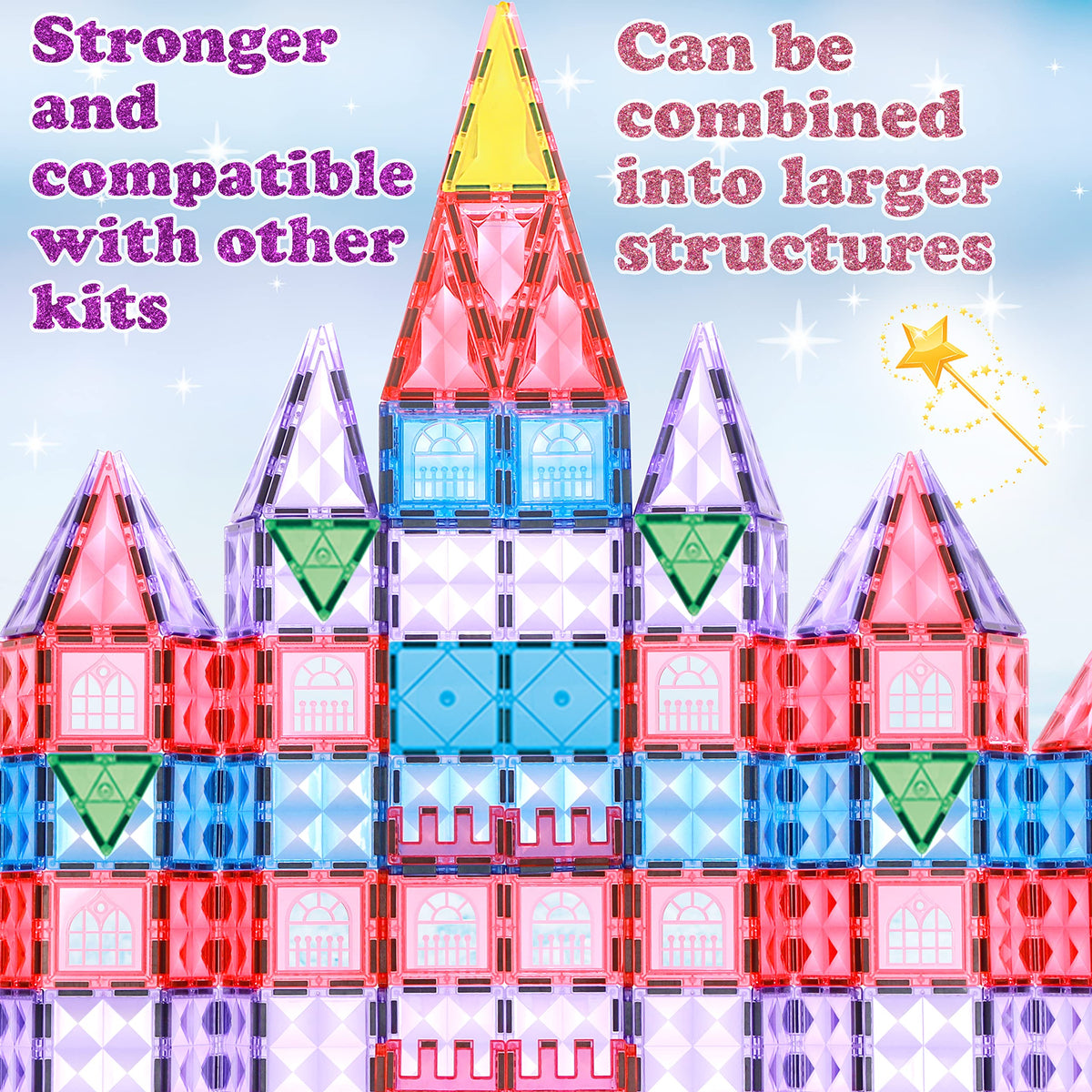 Little Pi doors, windows, and stairs tiles help creative castle construction.