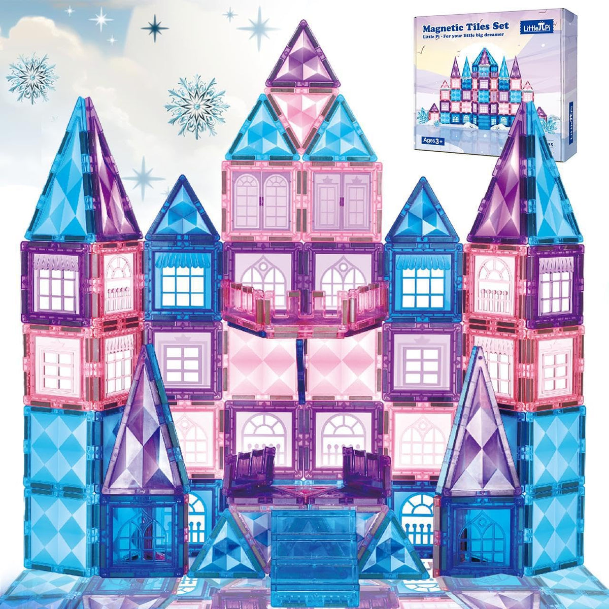 Little Pi Frozen Princess Castle front view supports imaginative play with magnetic tiles