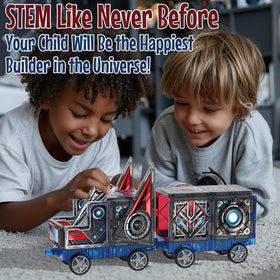 Little Pi MegaBots magnetic tiles attach easily for quick building and action scenes.