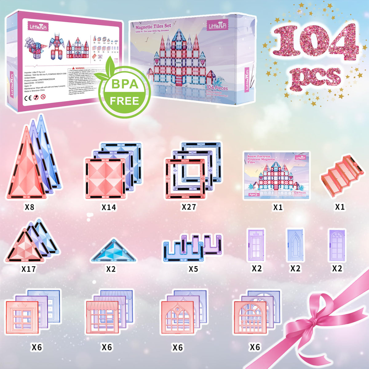 Little Pi pink theme magnetic tiles ideal for winter gift play.