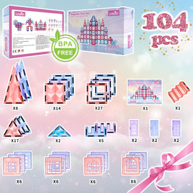 Little Pi pink theme magnetic tiles ideal for winter gift play.