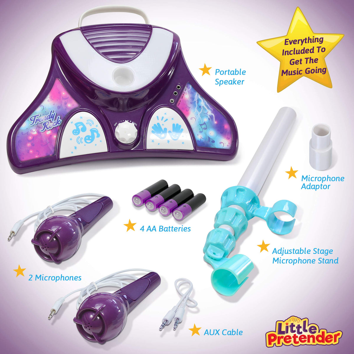 Little Pretender karaoke machine adjustable stand for kids' comfort.