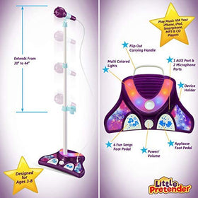 Little Pretender karaoke machine foot pedals add tunes and applause effects.