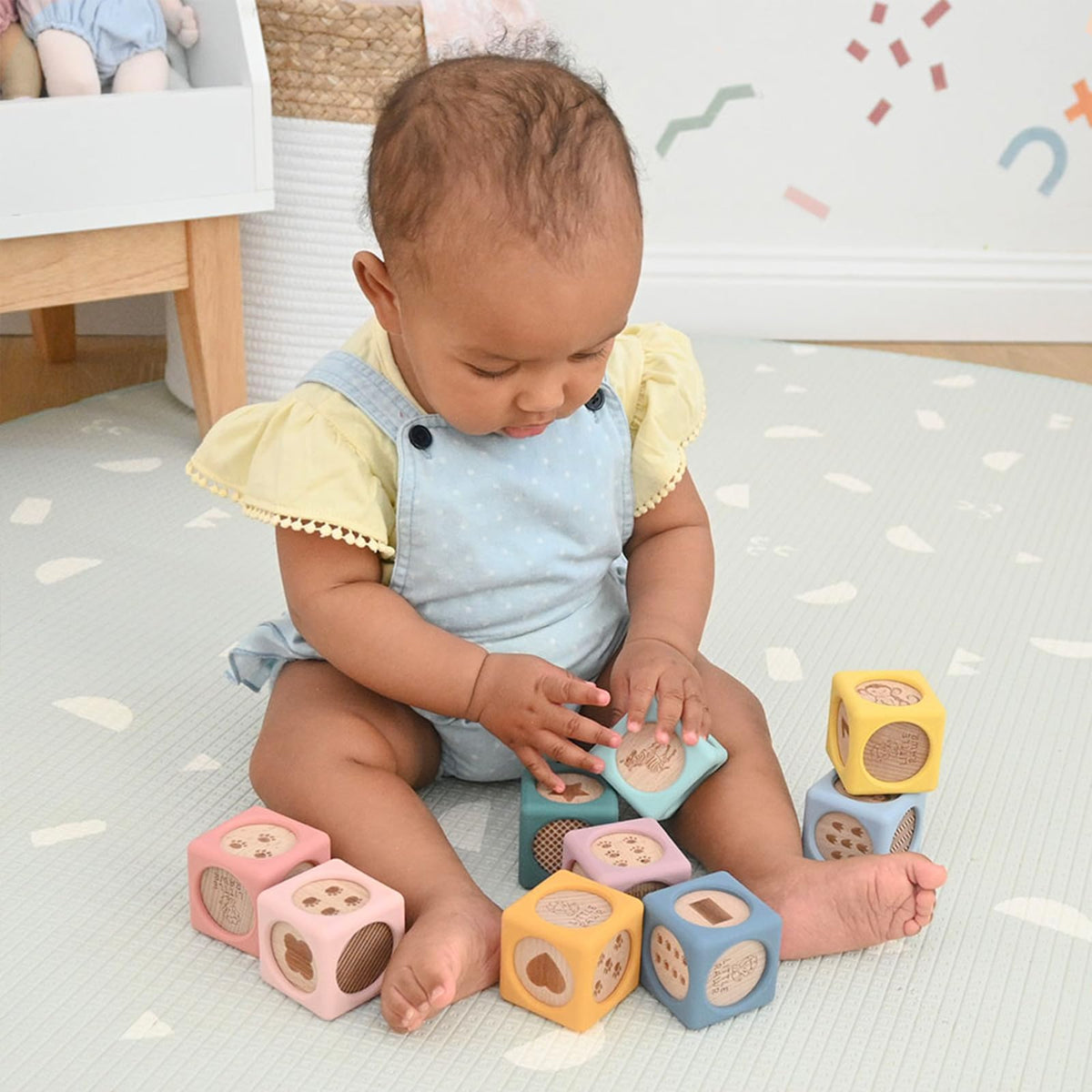 Little Rawr Montessori-inspired blocks support stacking and hand-eye coordination development.