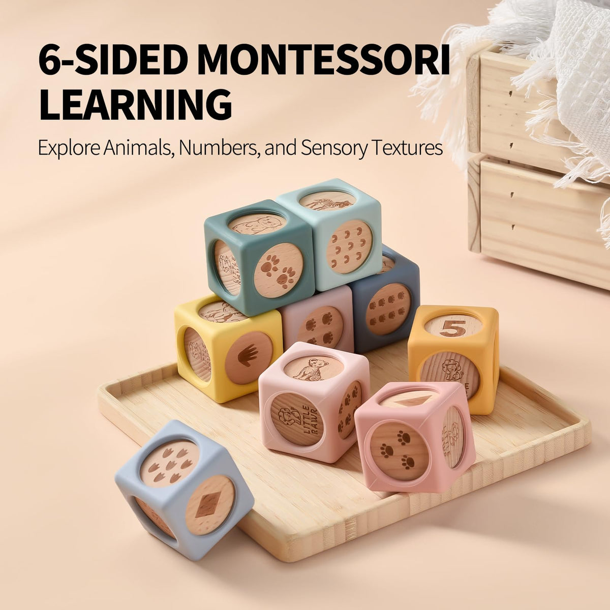 Little Rawr rounded-edge blocks emphasize safety during toddler play.