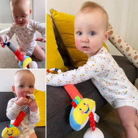 Little Sport Star golf club producing crunchy sounds for baby engagement.