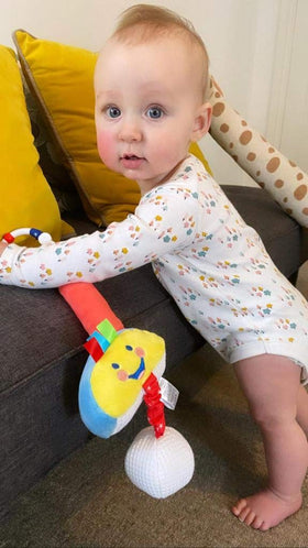 Little Sport Star toy made of soft materials for comfy baby handling.