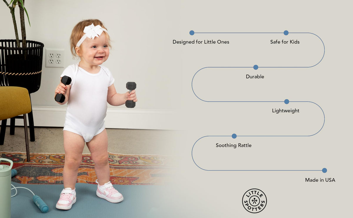 Little Spotters two-dumbbell rattles invite baby to explore grasp and shake