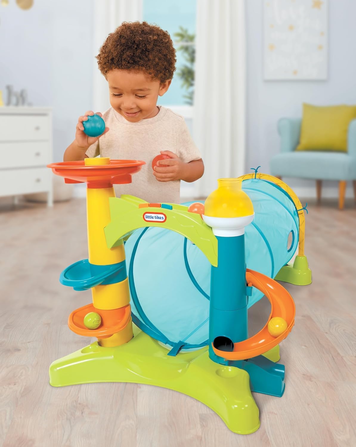 Little Tikes 2-in-1 Activity Tunnel ball-drop towers for motor skills