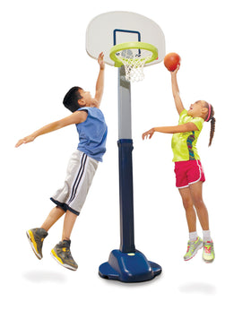 Little Tikes Adjust and Jam Pro hoop blue with adjustable height for growing players.