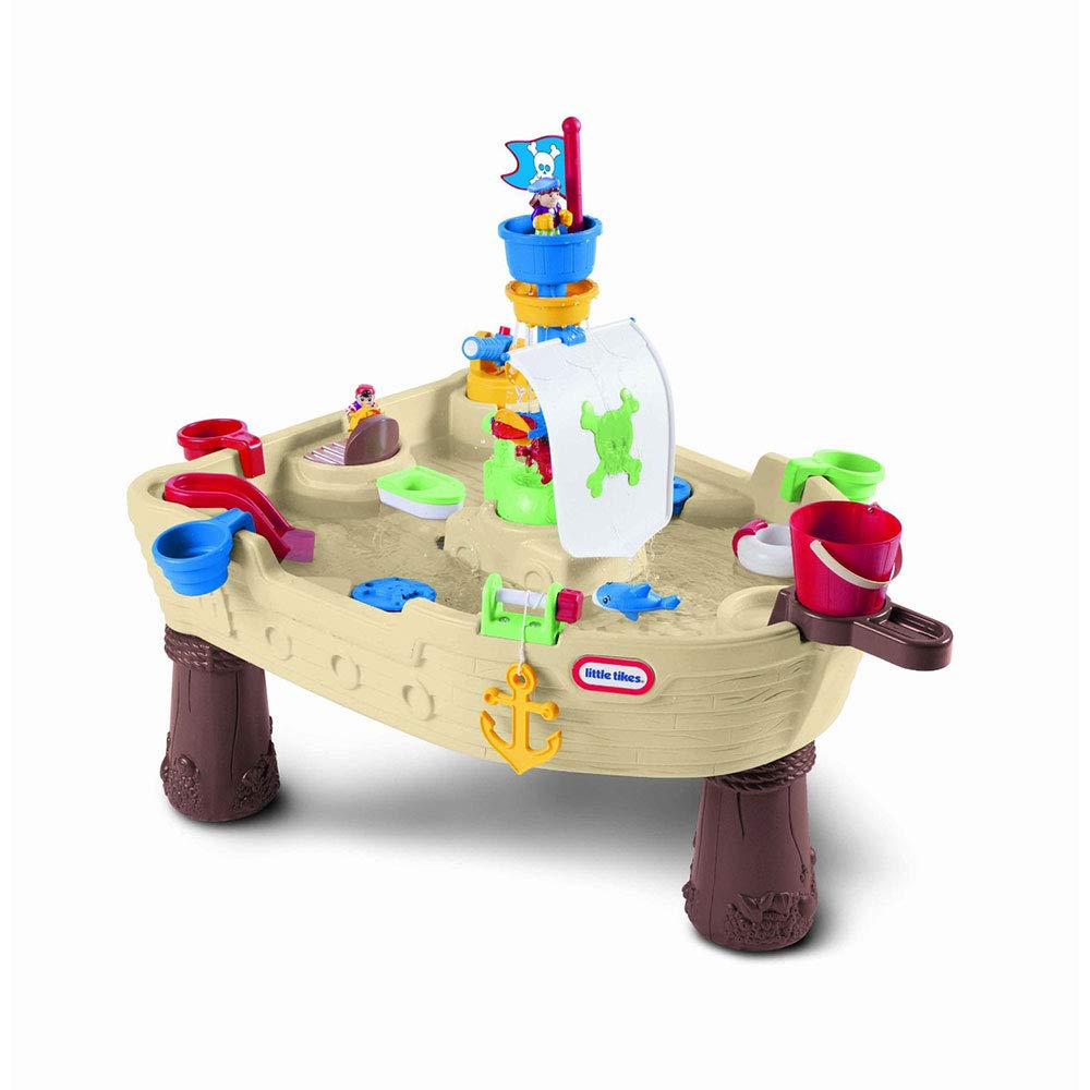 Little Tikes Anchors Away pirate ship in outdoor water play setup for kids.