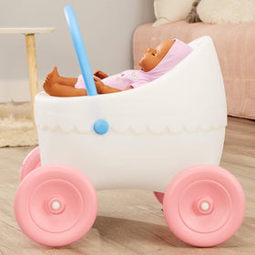 Little Tikes Classic Doll Stroller uses durable plastic that wipes clean after busy play.