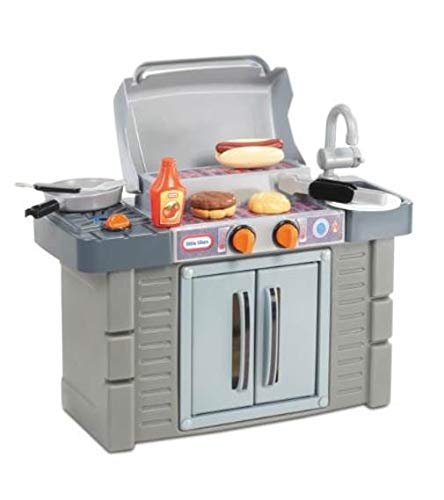 Little Tikes Cook 'n Grow BBQ Grill Gray shows dual grill and lid for realistic play.