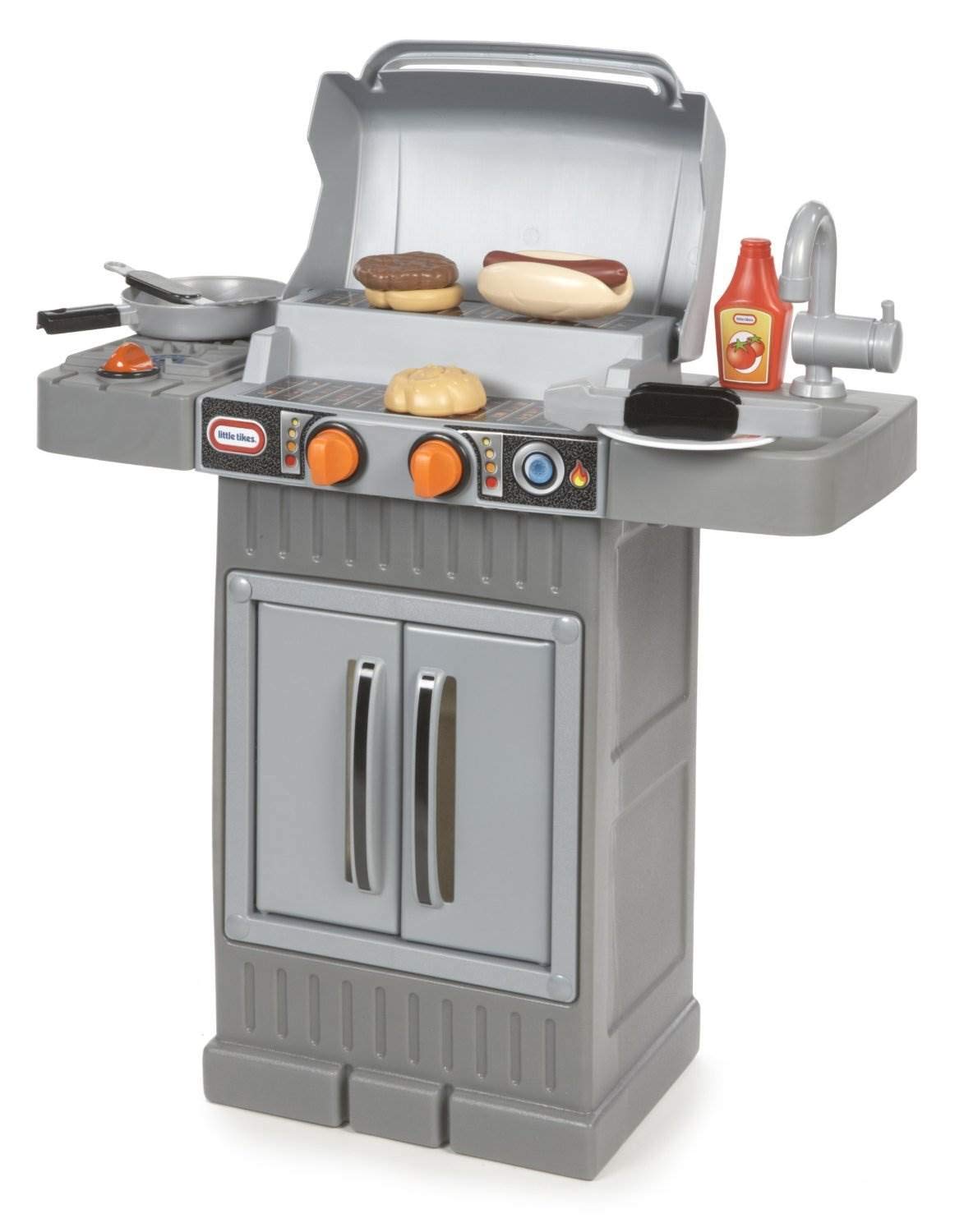 Little Tikes Cook 'n Grow BBQ Grill Gray on a playtable for indoor pretend grilling.