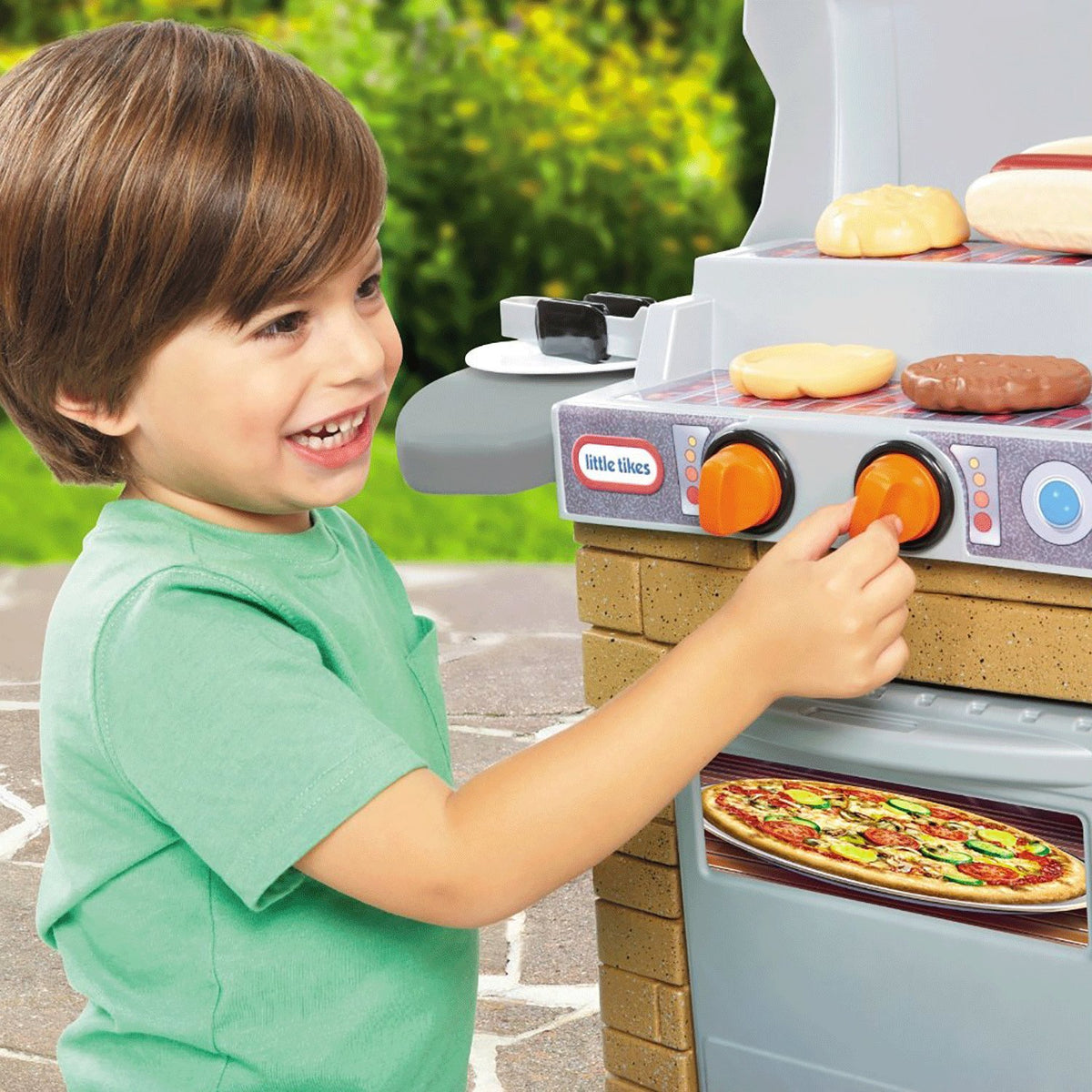 Little Tikes Cook 'n Play BBQ brown dual-level grill mirrors real setups.